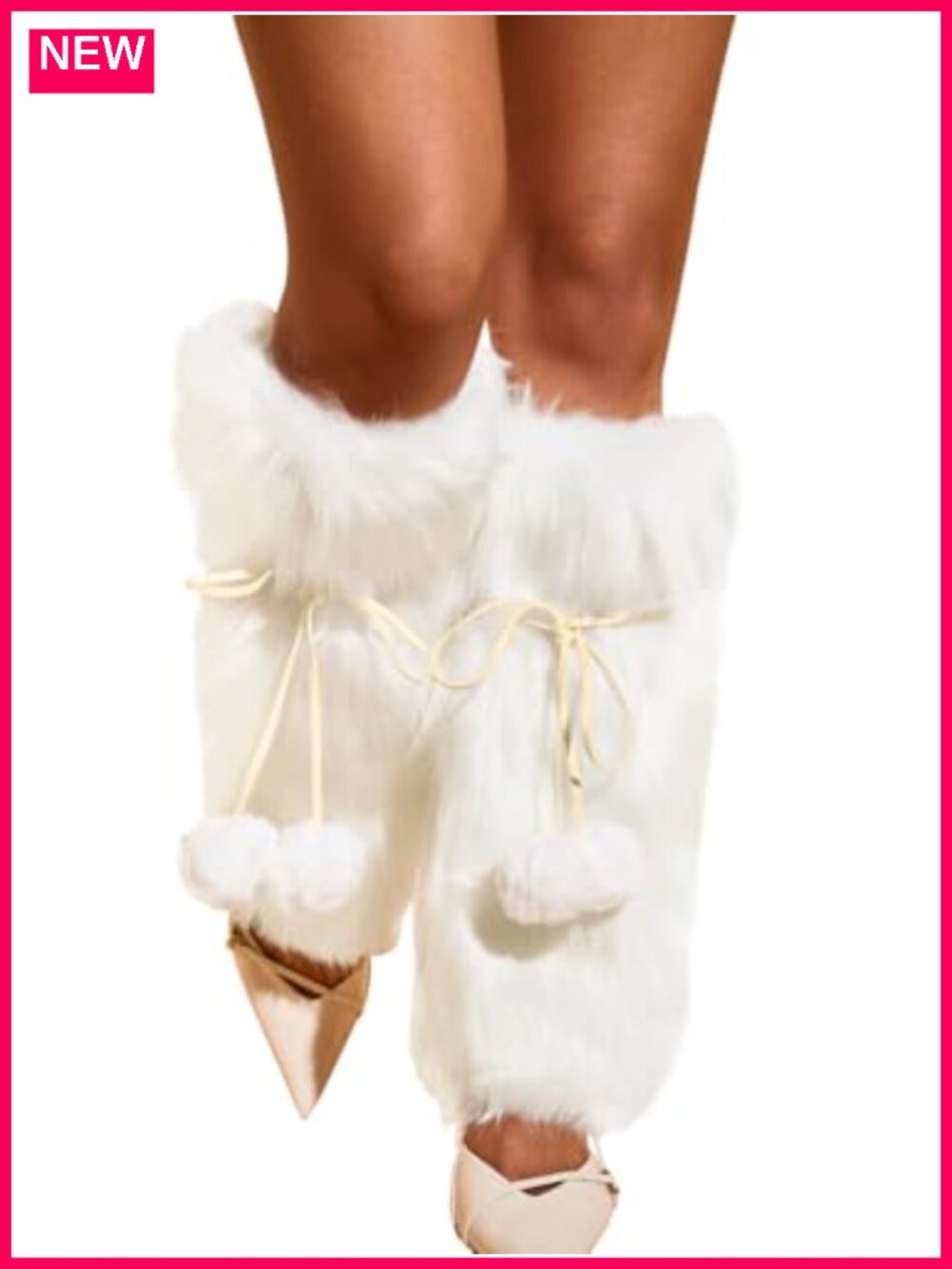 Knee High Faux Fur Leg Warmers Boot Covers with Removable Pom Poms Kawaii Fuzzy